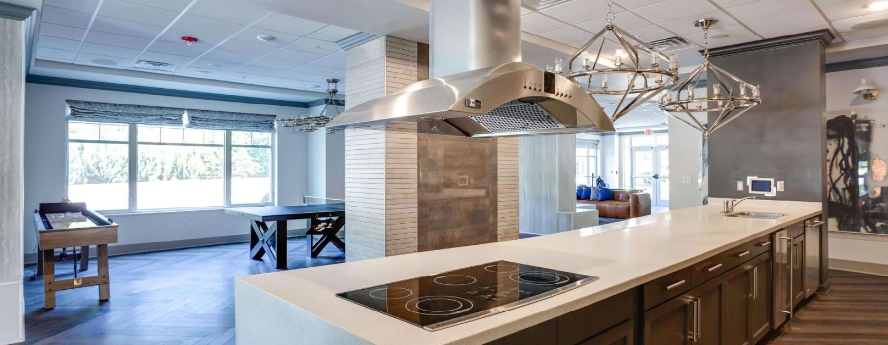 a kitchen with a large island